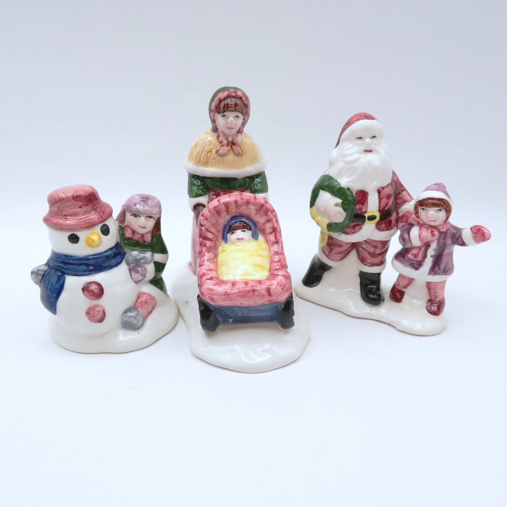 Vintage Holiday Time Christmas Village Holiday Figurines Set of 3 Ceramic Glazed